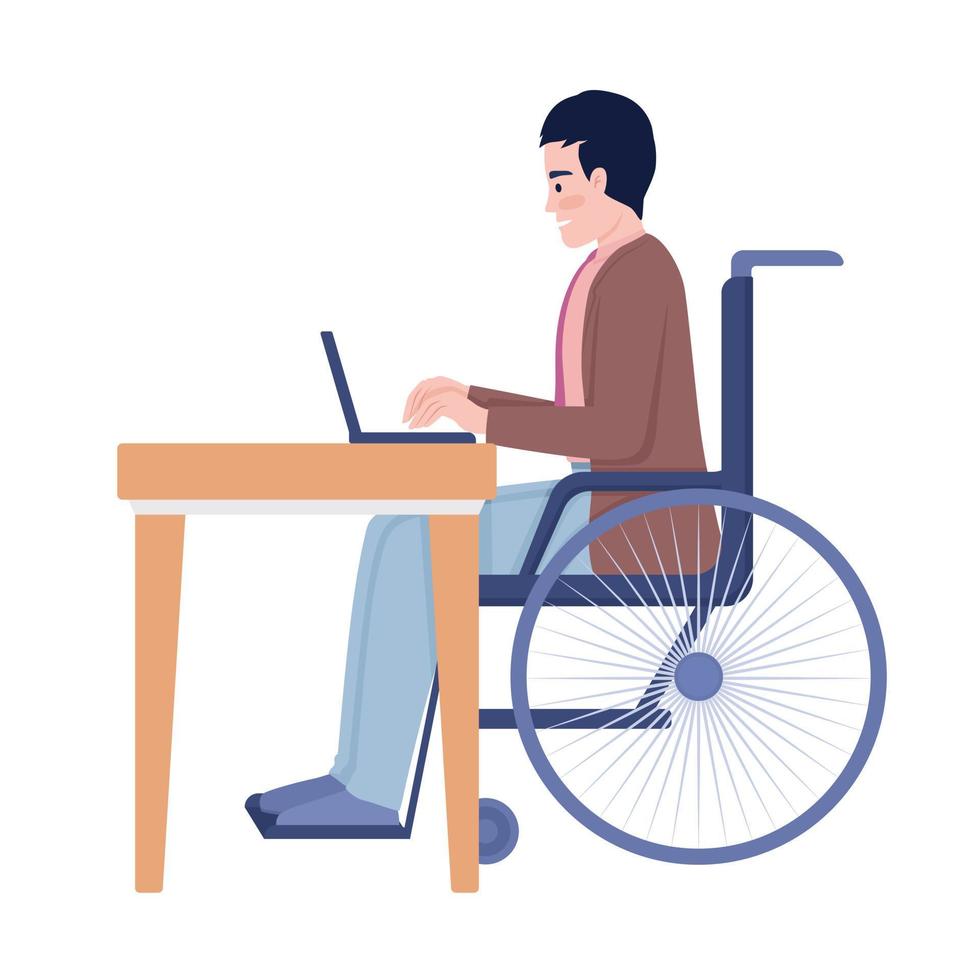 Worker with disability semi flat color vector character. Editable figure. Full body person on white. Home office simple cartoon style illustration for web graphic design and animation