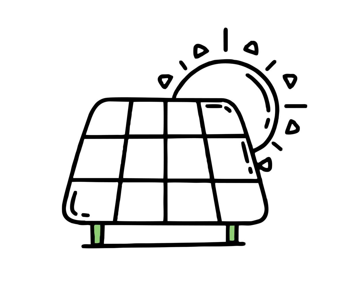 paneles solares. energía verde. co2 concepto de cambio climático. vector garabato aislado