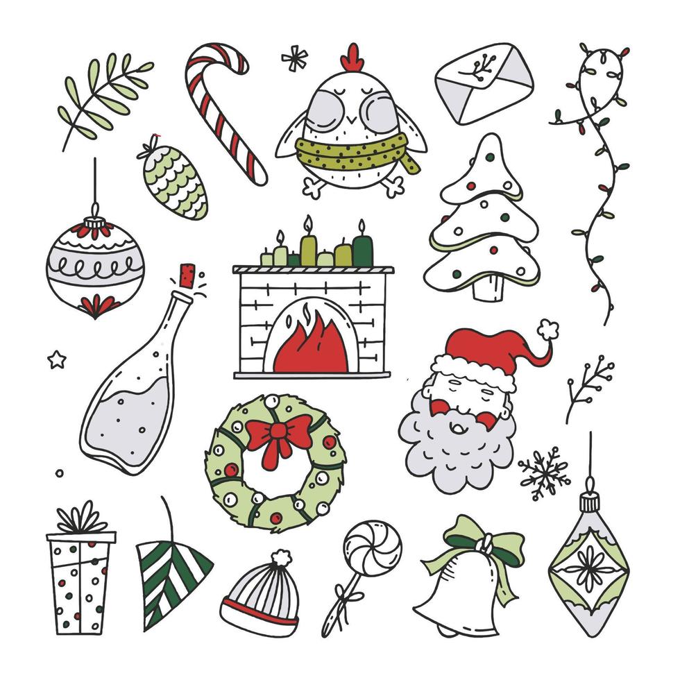 establecer elementos de navidad vector ilustración doodle aislado sobre fondo blanco concepto de navidad