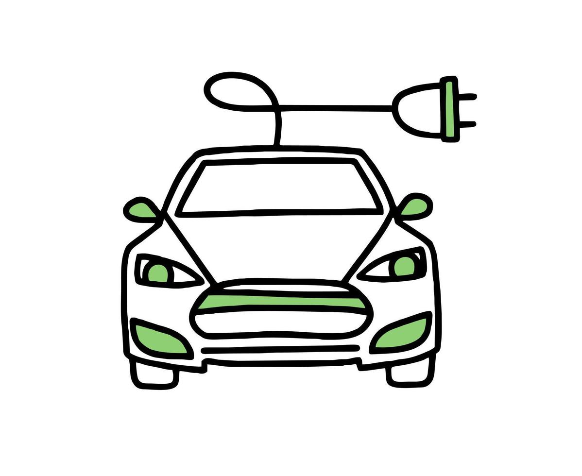 Electric car. Electric refueling. Co2 climate change concept green energy.  Vector isolated doodle