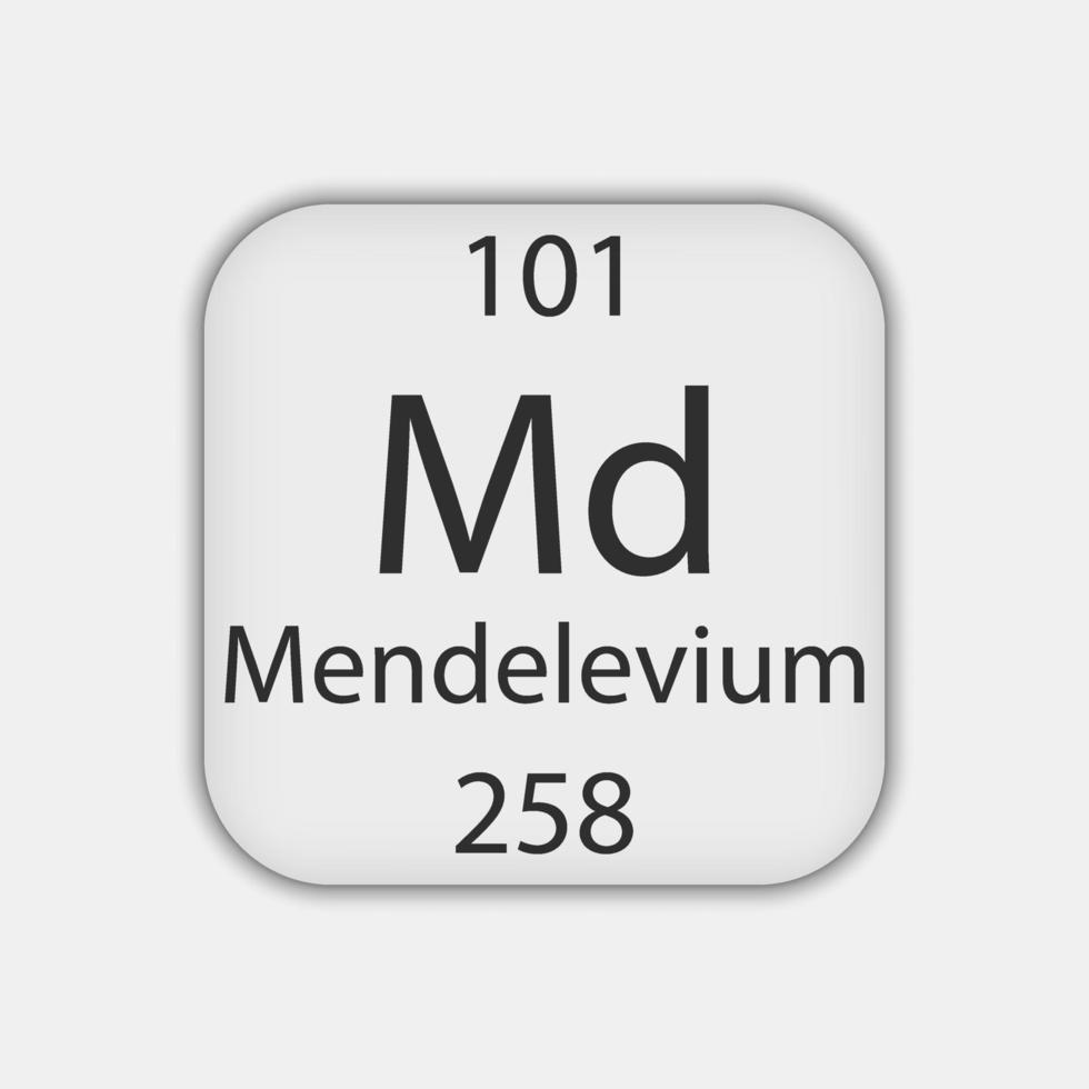 Mendelevium symbol. Chemical element of the periodic table. Vector illustration.