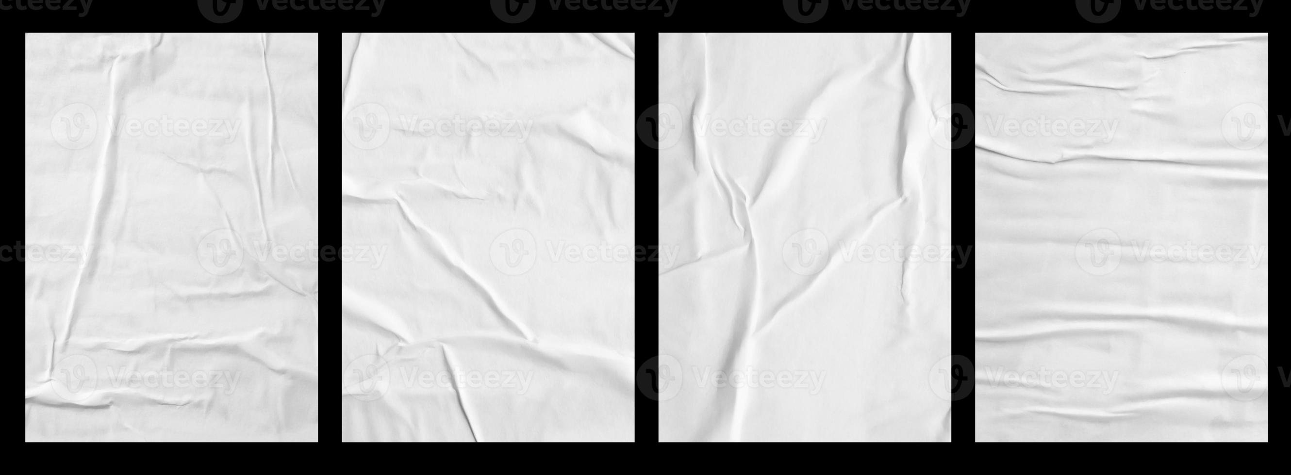 white crumpled and creased paper poster texture set isolated on black background photo