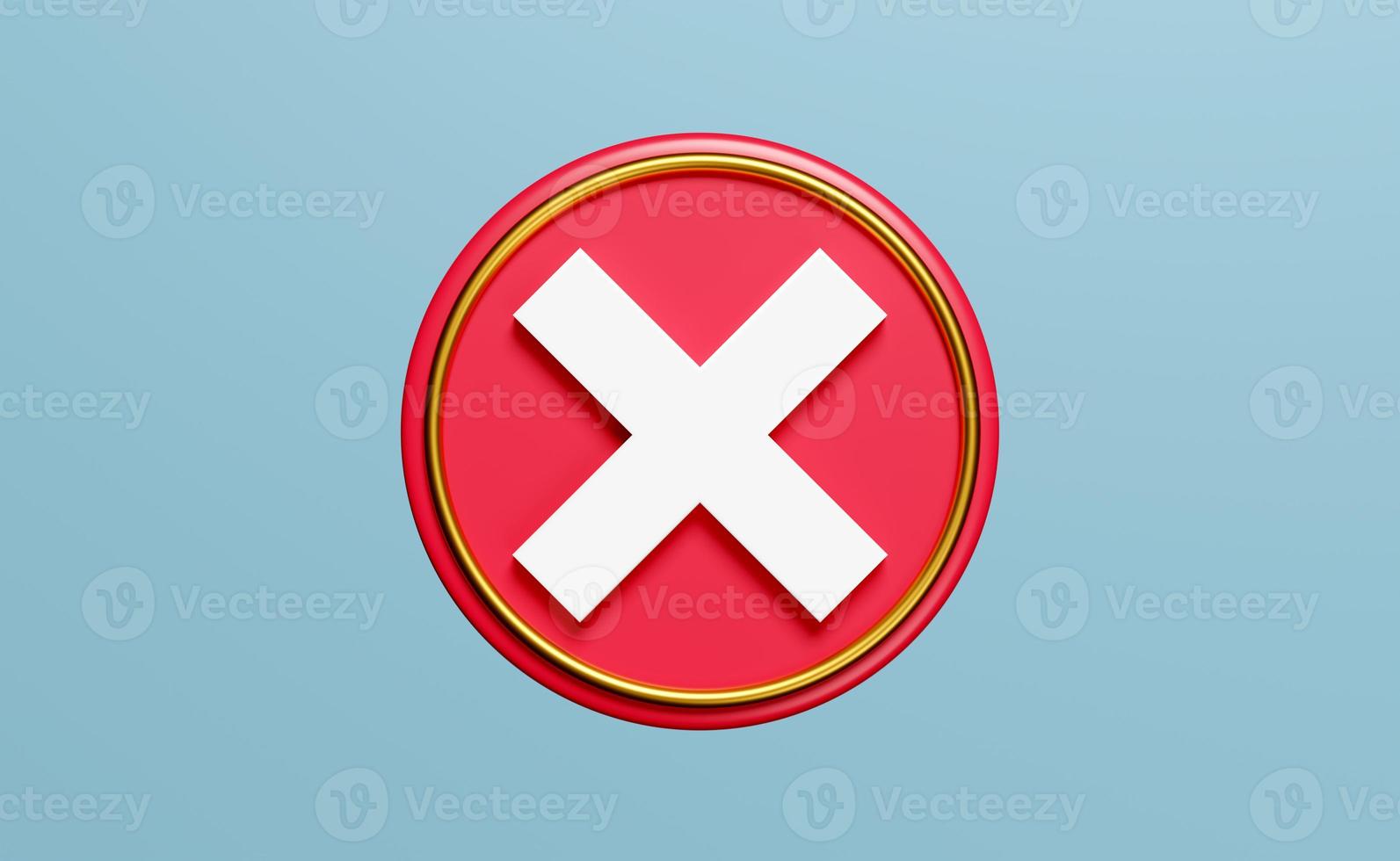 3d cross check mark icon isolated on blue background. tick marks symbols concept, 3d render illustration photo