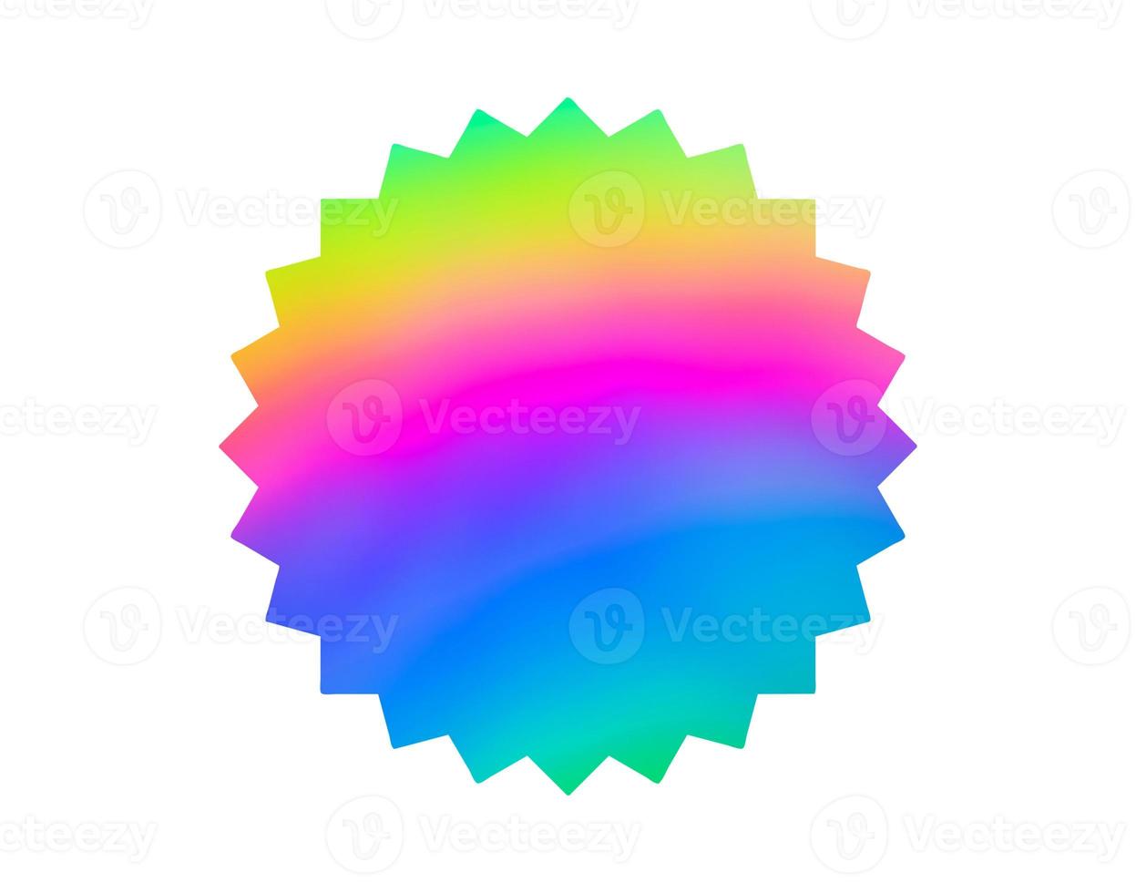Blank round adhesive holographic foil sticker label isolated on white background photo