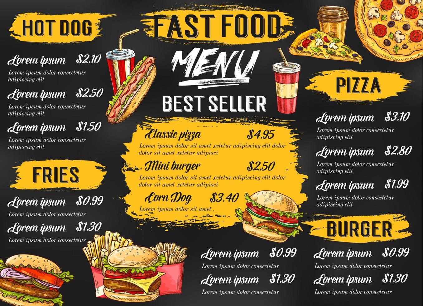 Fast food restaurant vector menu sketch template