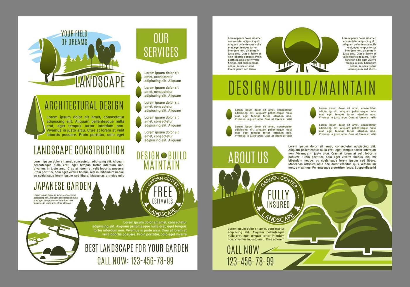 folleto vectorial para el diseño ecológico del paisaje verde vector