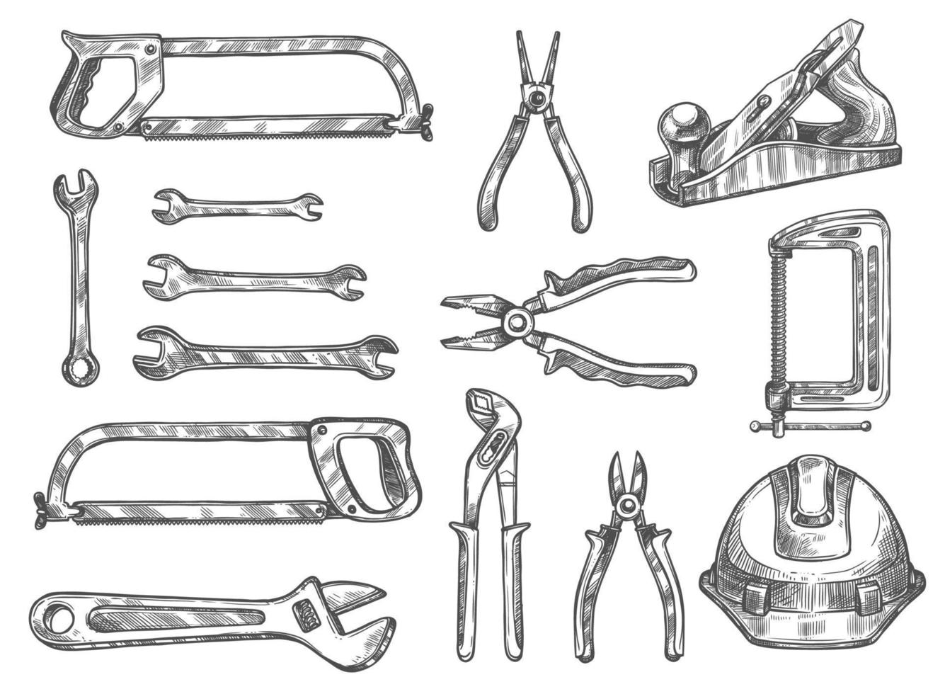 Construction and repair tool isolated sketch set vector