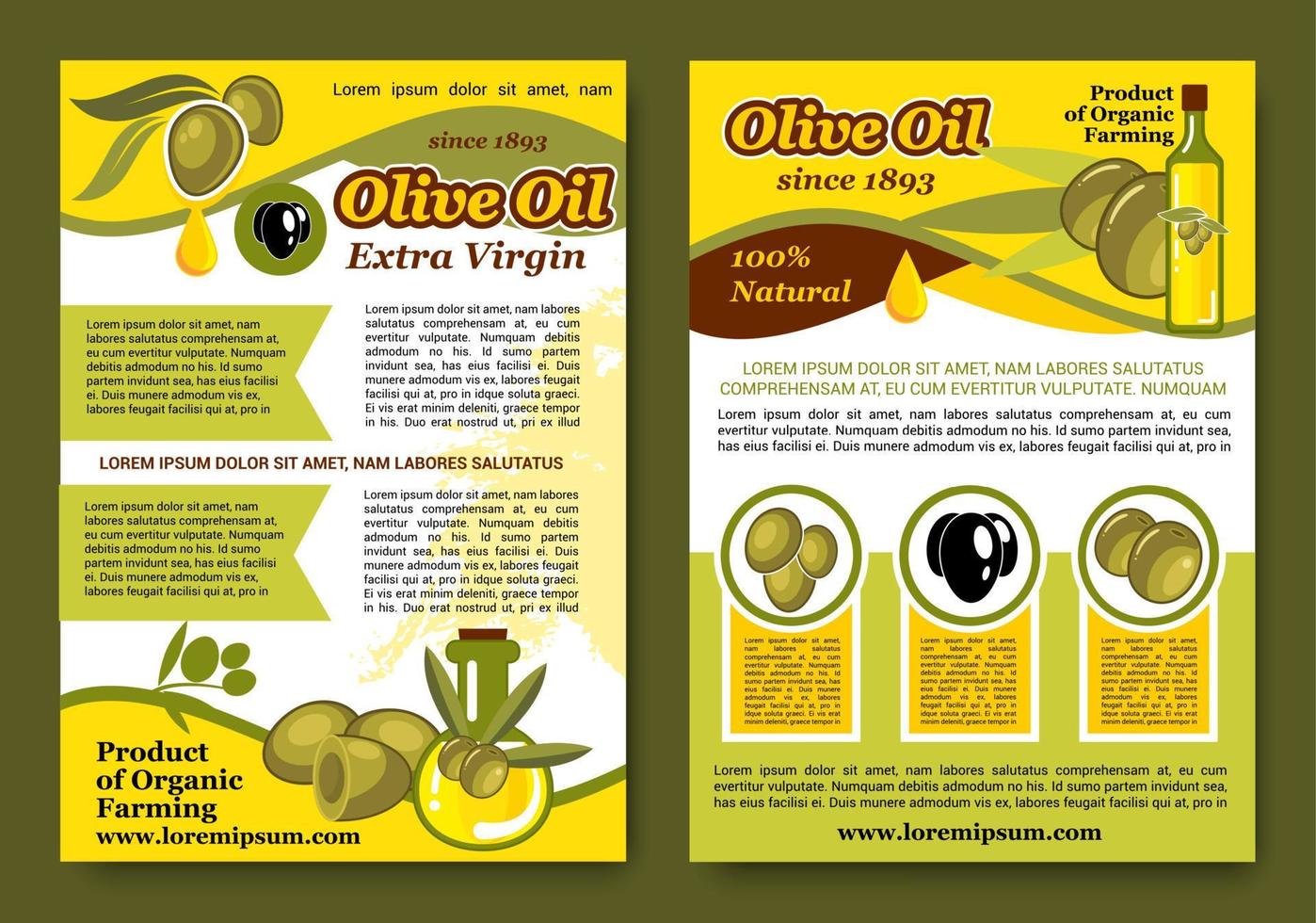 carteles vectoriales para productos orgánicos de aceite de oliva vector