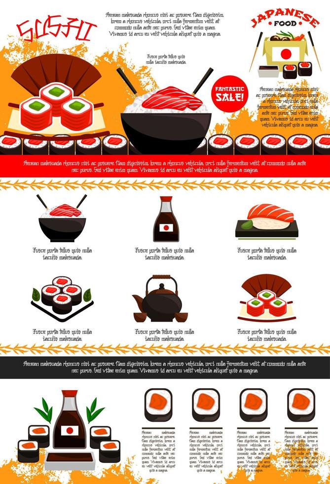 cartel de vector para restaurante de sushi japonés