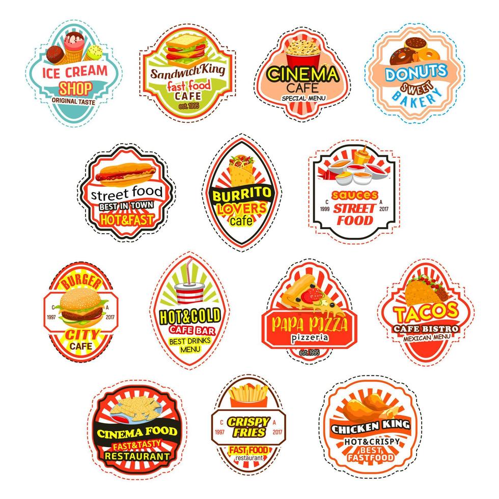 comida rápida comidas vector iconos de comida rápida