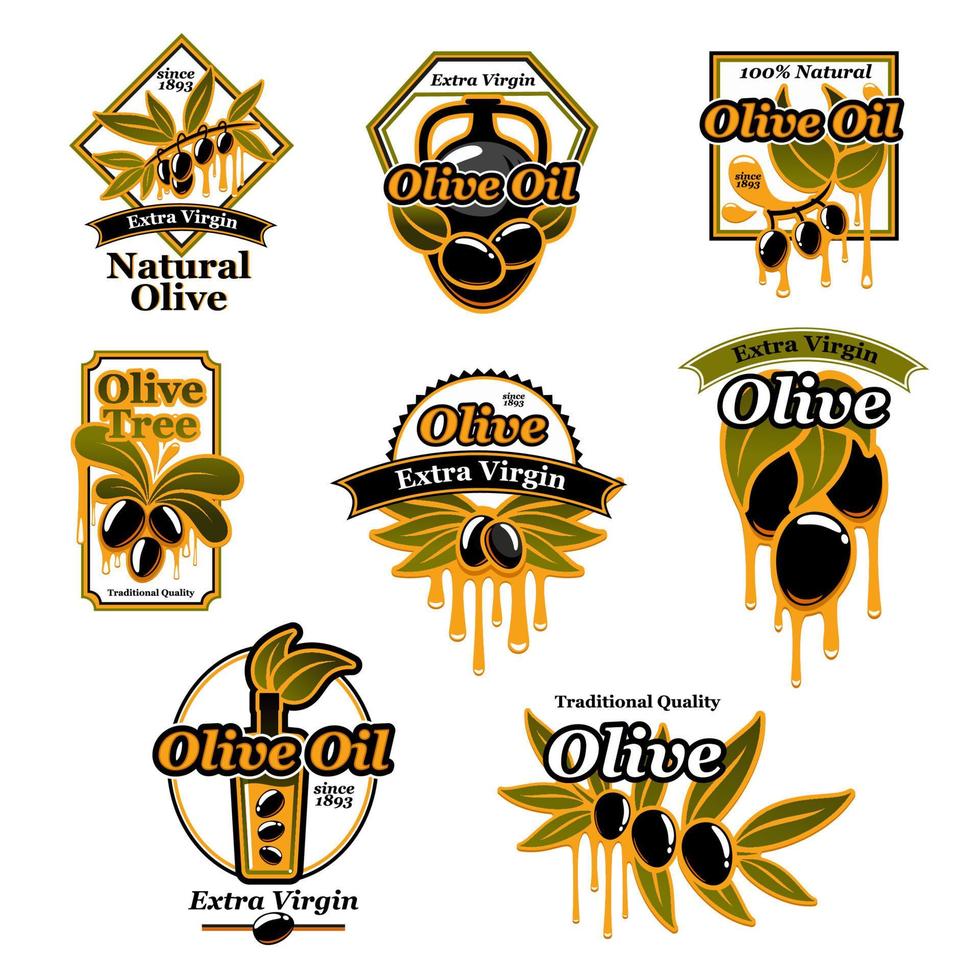 Olive oil premium product trademark label set vector