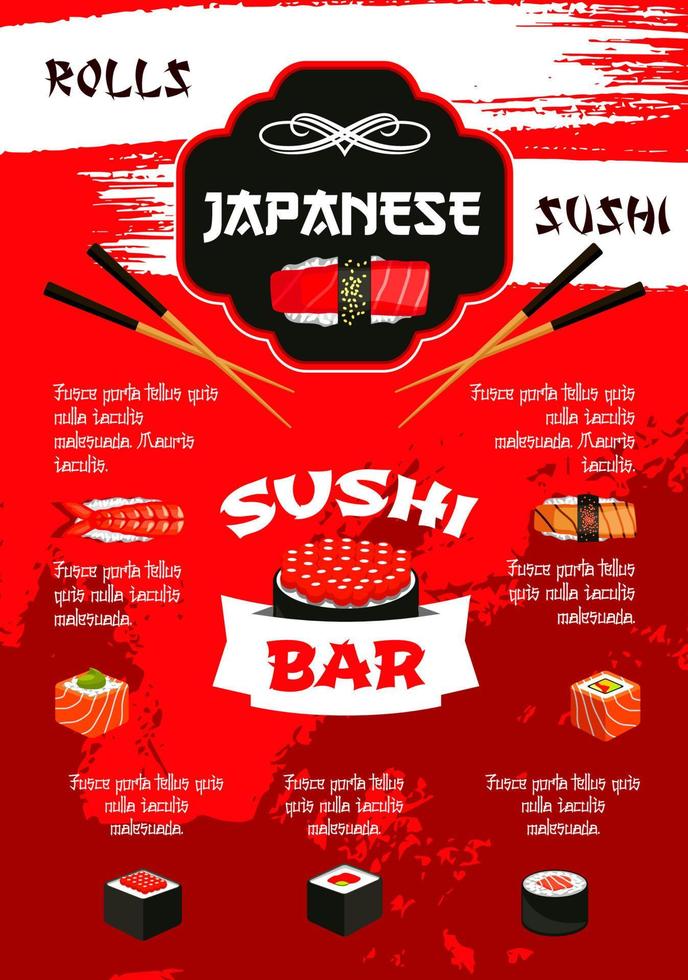 diseño de plantilla de cartel de menú de barra de sushi japonés vector