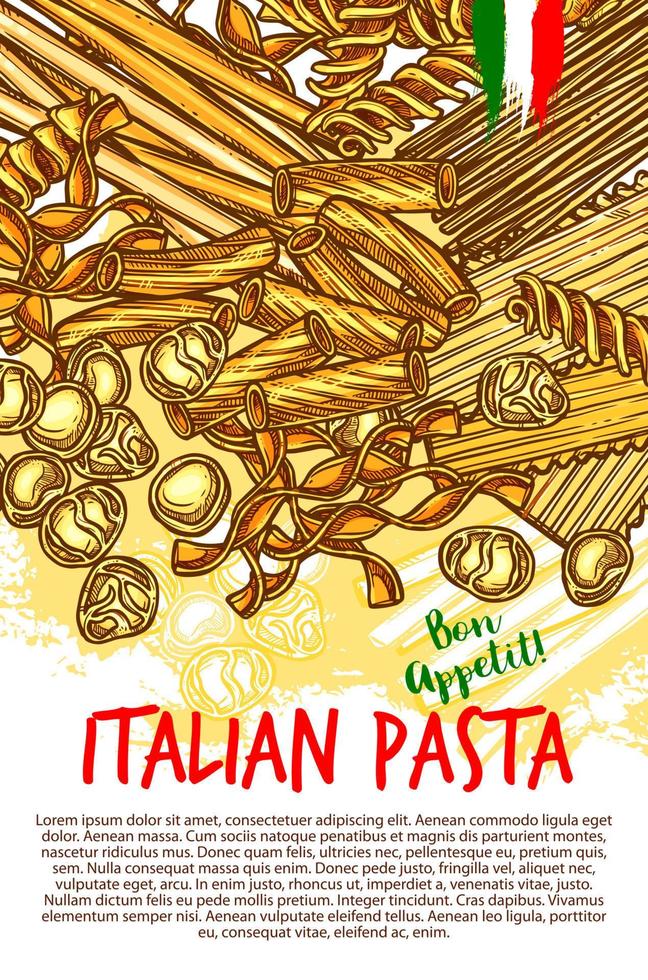 cartel de vector de pasta y macarrones italianos