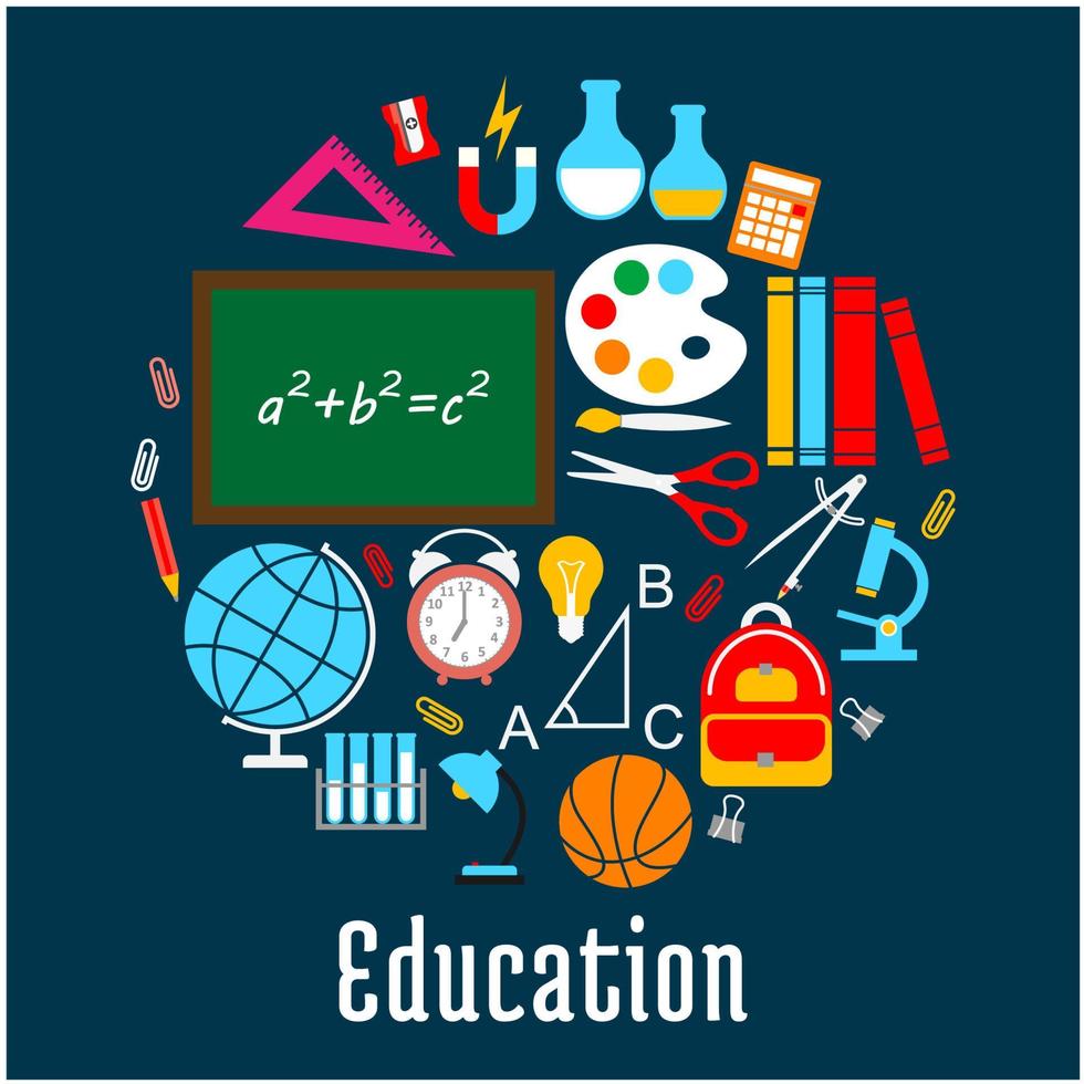 Education round symbol made up of school supplies vector