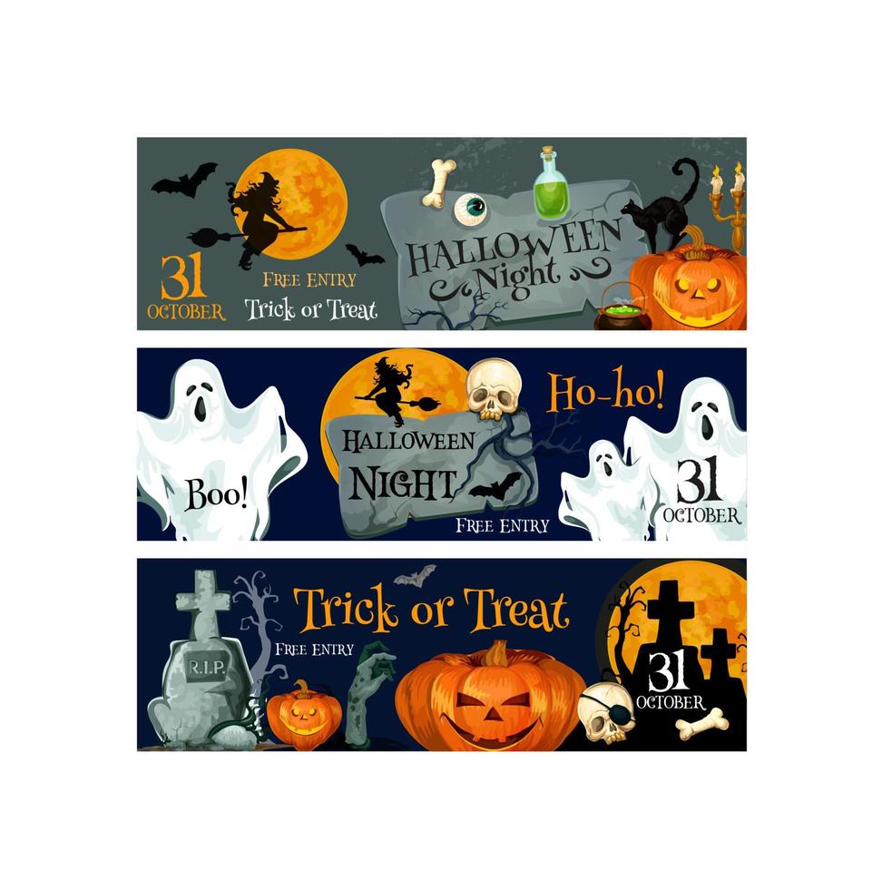 Halloween holiday spooky ghost and pumpkin banner vector
