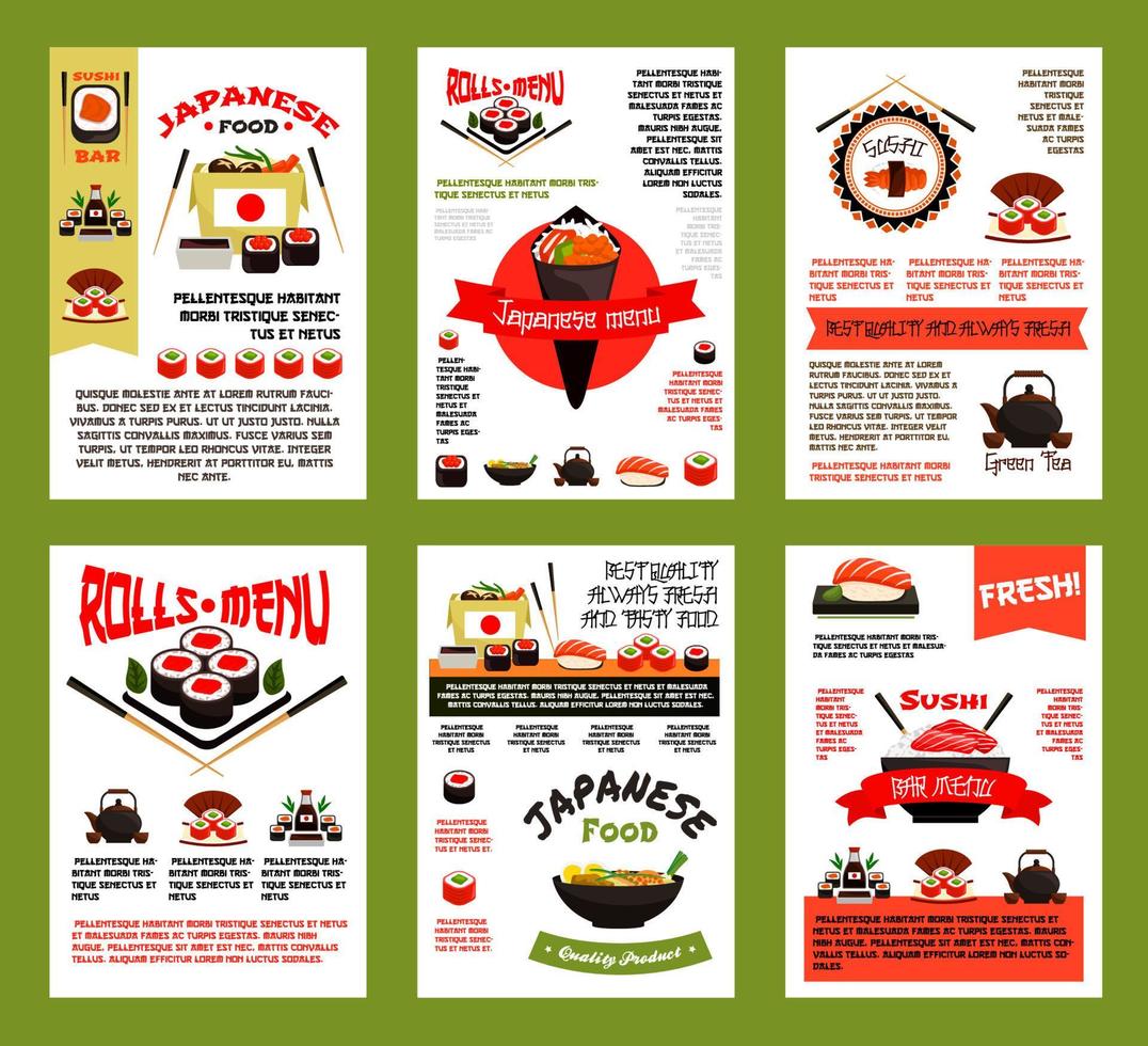 Japanese food and sushi menu banner template set vector