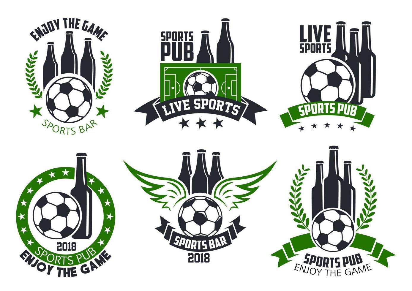 Soccer bar or football beer pub vector ball icons