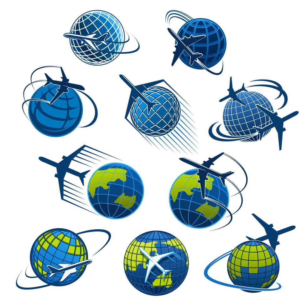 Vector icons plane and world globe