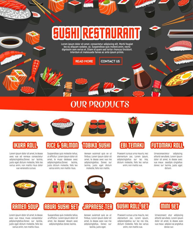 Vector menu for Japanese sushi food