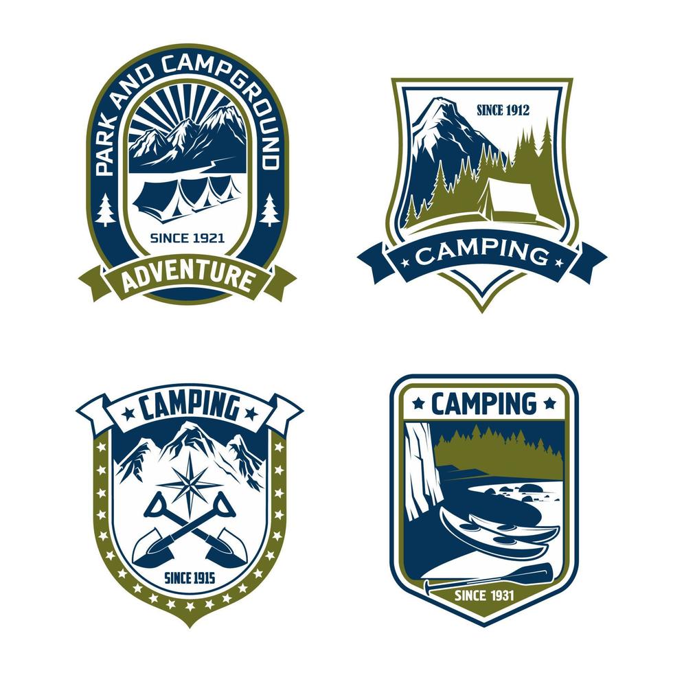 Camping badge shield of mountain or forest camp vector