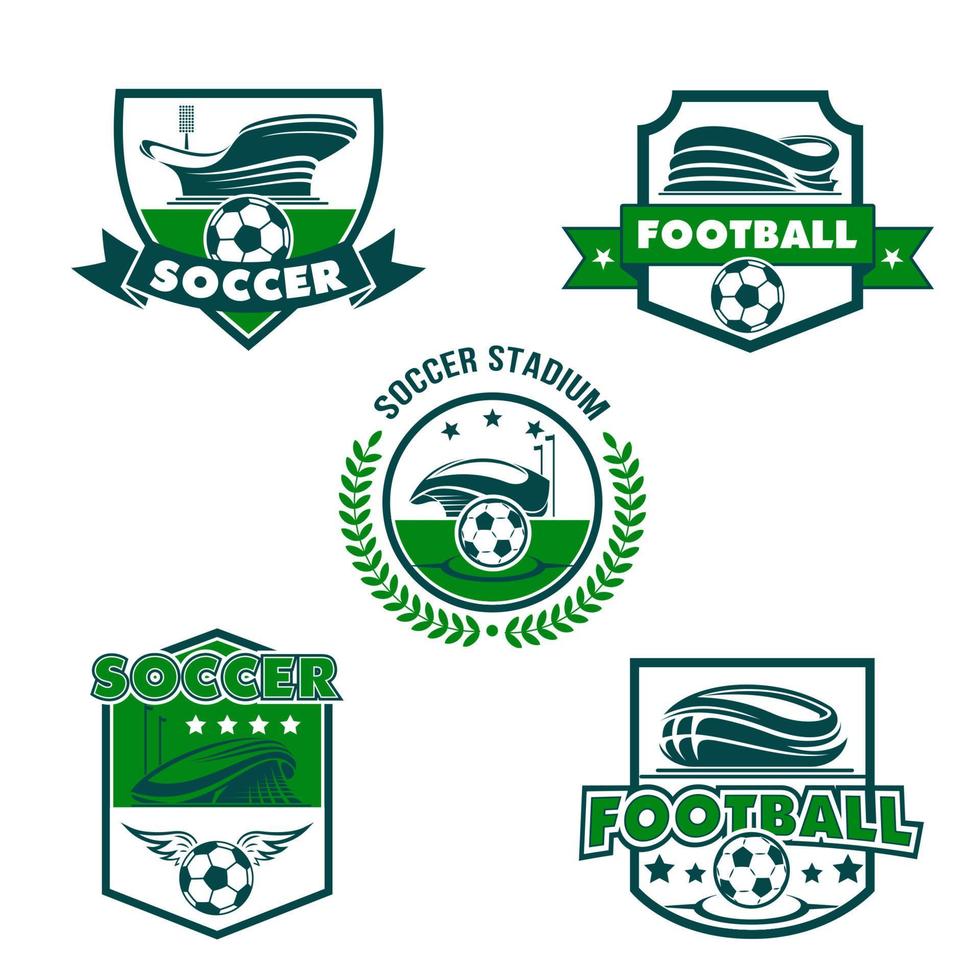 Football stadium with soccer ball shield badge vector
