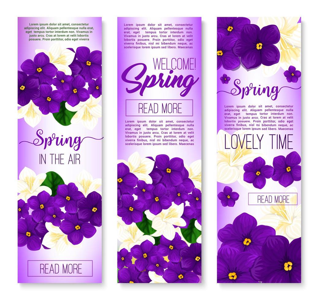 Spring flower welcome banner set design vector