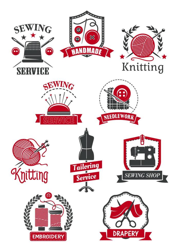 Tailor, sewing shop symbols for handmade design vector