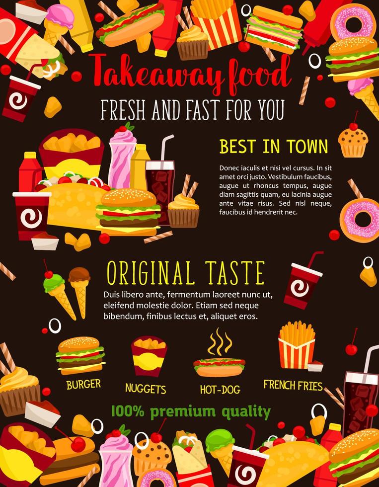 Fast food restaurant meal poster for menu design vector