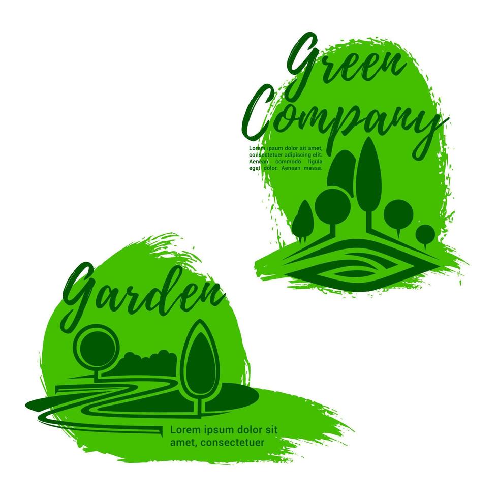 Landscape design studio emblem set with green tree vector