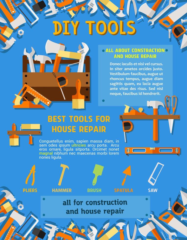 House repair tool and carpentry equipment poster vector