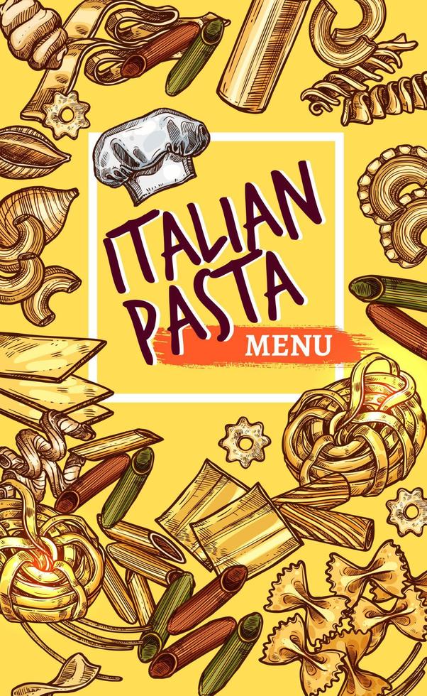 menú de restaurante de cartel de boceto de pasta italiana de vector