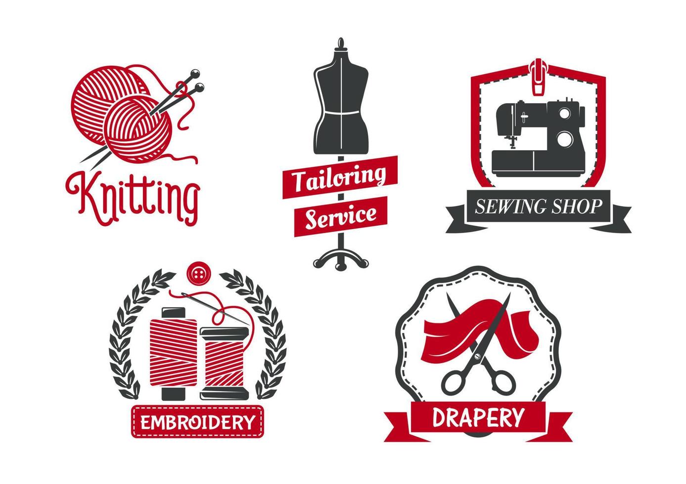 Vector icons for dressmaker knitting atelier salon
