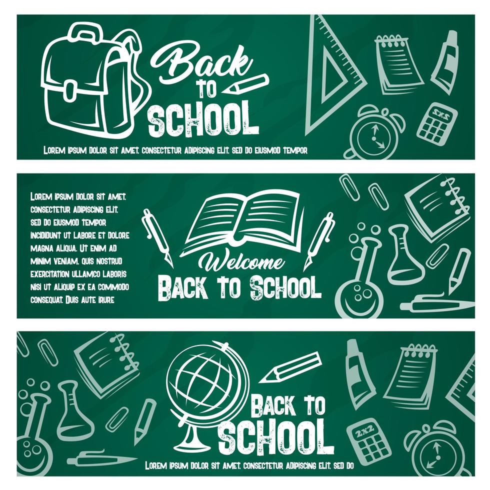 Back to school chalkboard banner with student item vector