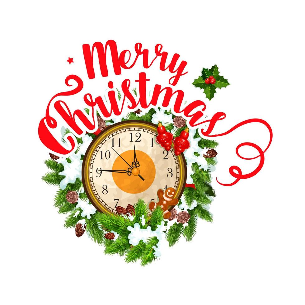 Merry Christmas greeting vector clock icon