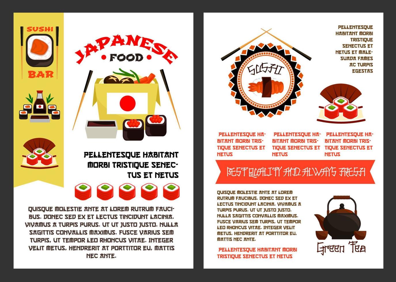 cartel de menú vectorial para comida japonesa de sushi vector