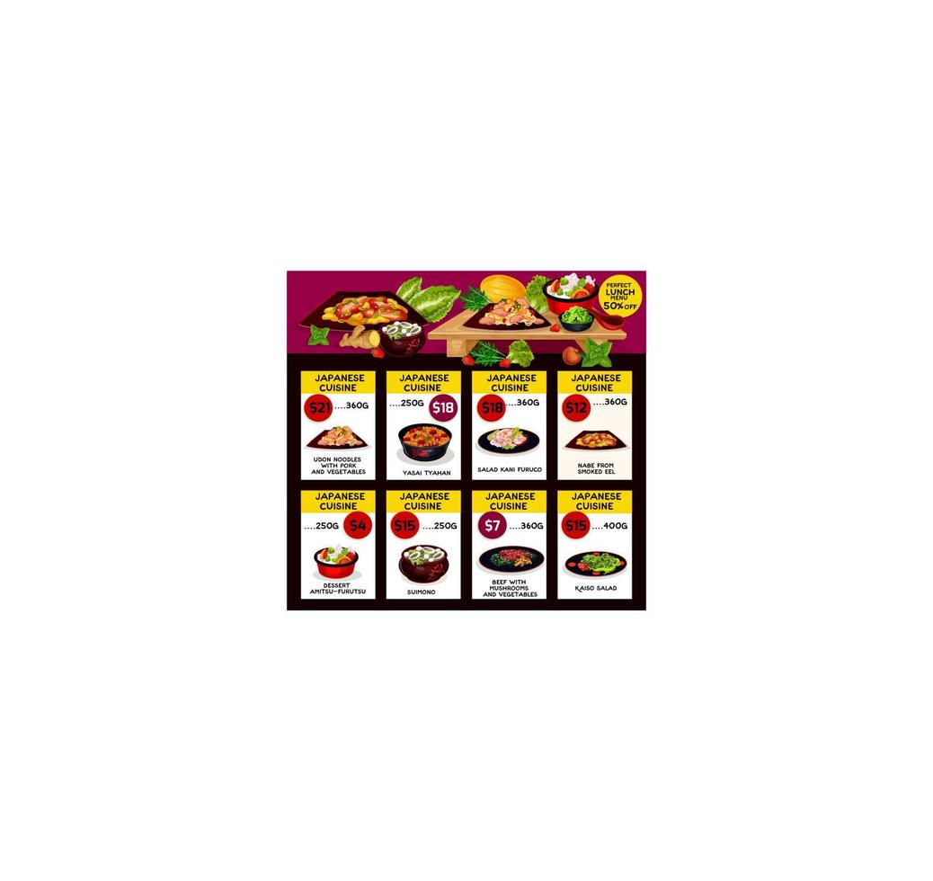 Vector menu for Japanese cuisine restaurant