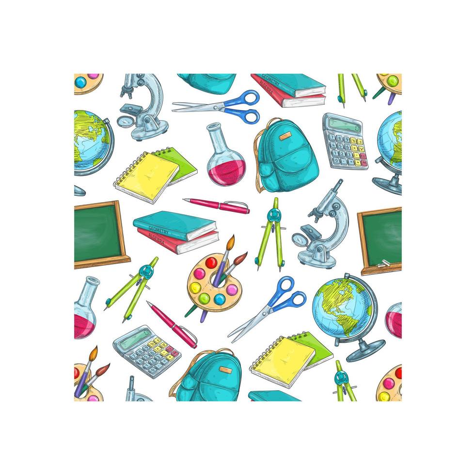 School supplies and education seamless pattern vector