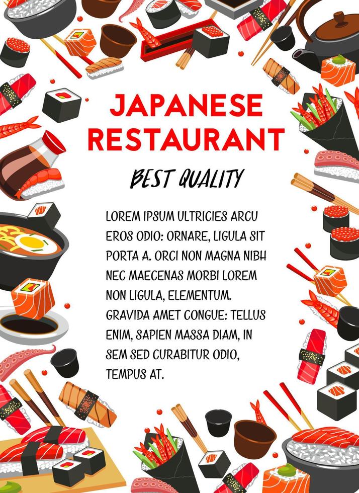 Japanese food restaurant banner with sushi frame vector