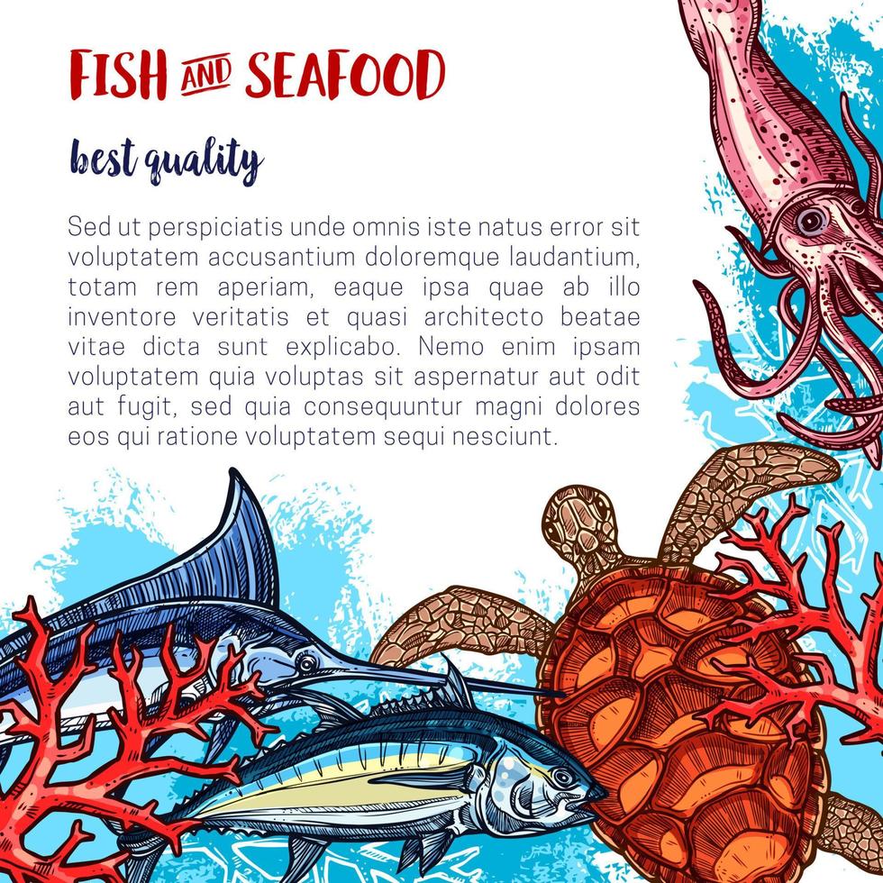 Vector fresh seafood and fish food poster