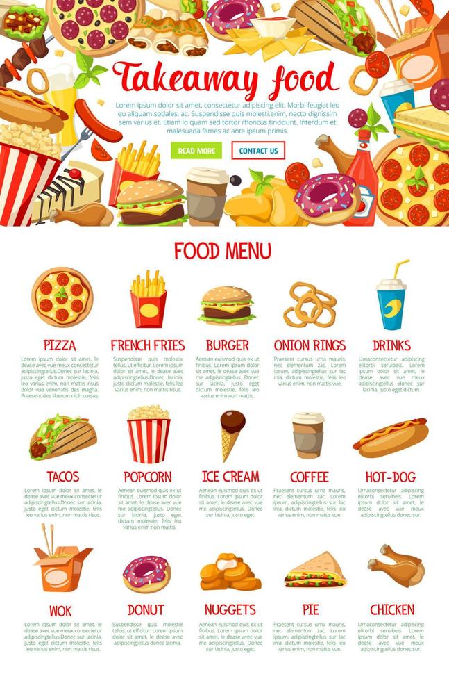 Fast food restaurant menu web banner design vector
