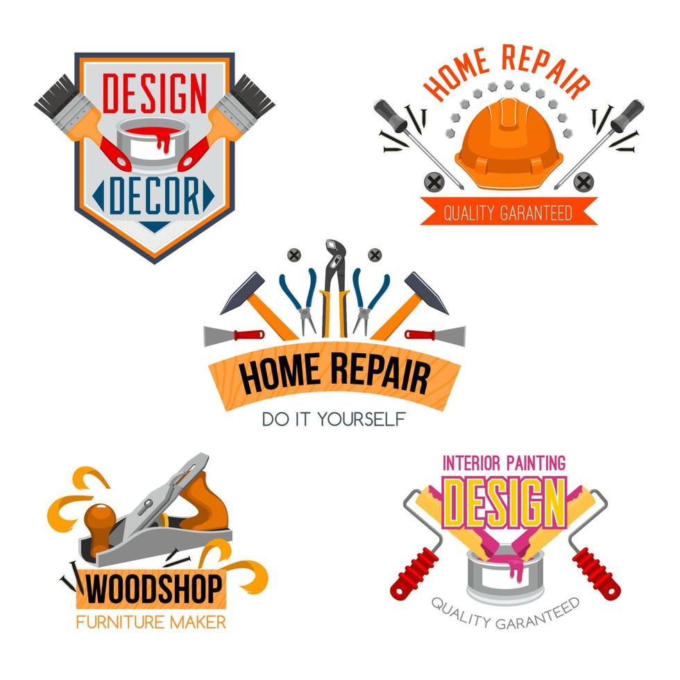 Vector icons of work tools for house repair