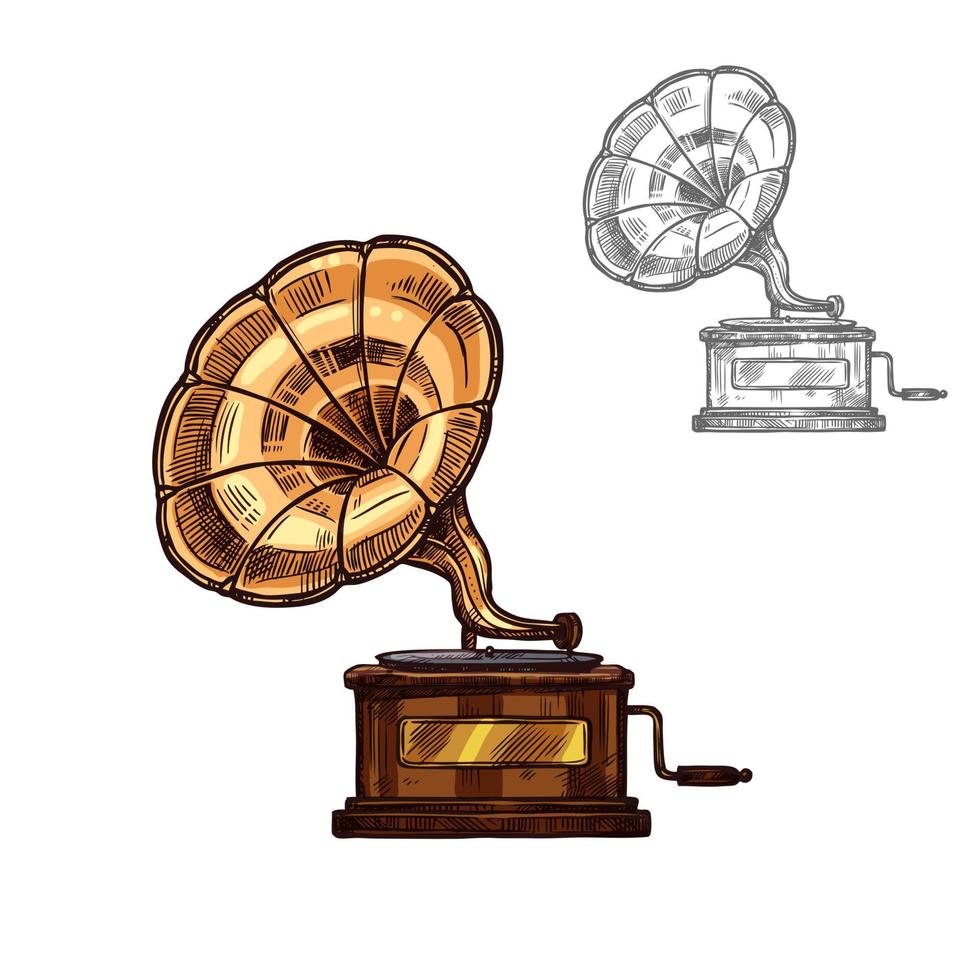 Vector sketch gramophone retro music player