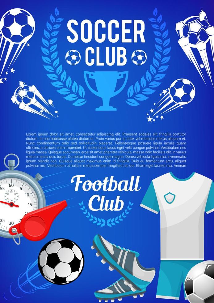 banner de club deportivo de fútbol con balón de fútbol, artículos vector