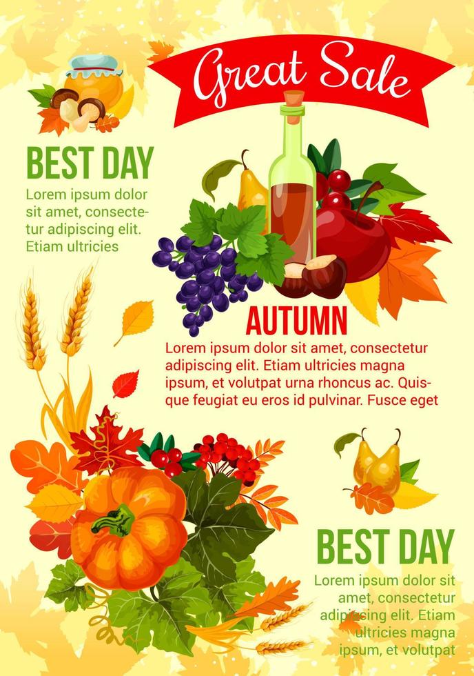 Autumn sale banner with fall leaf and veggies vector