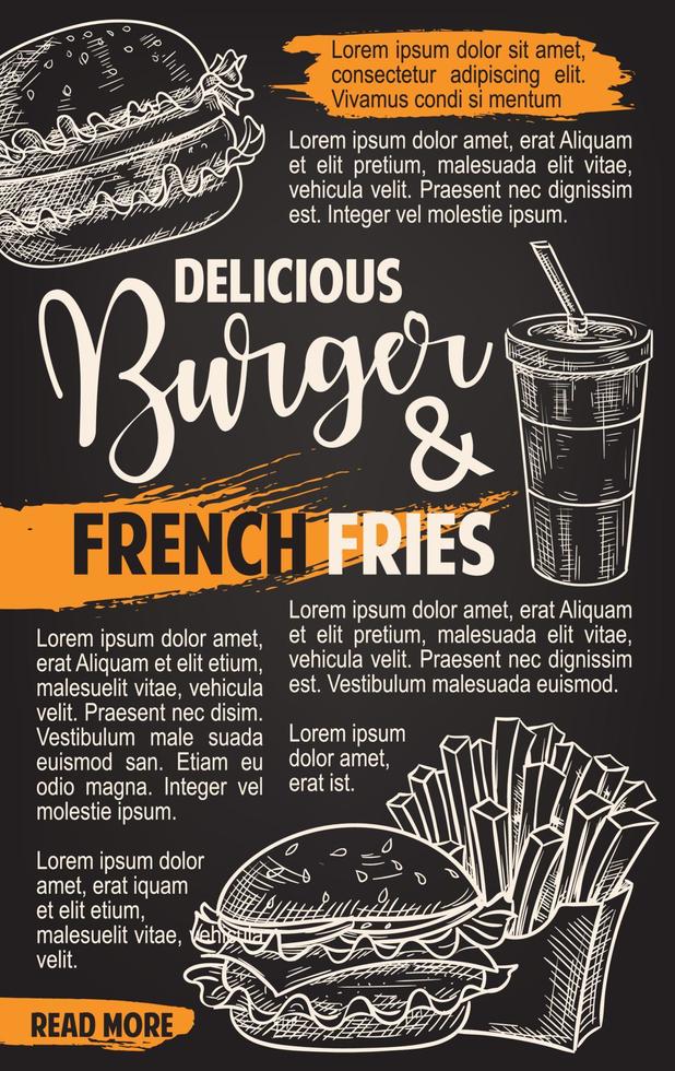 cartel de boceto de menú de hamburguesas de vector de comida rápida