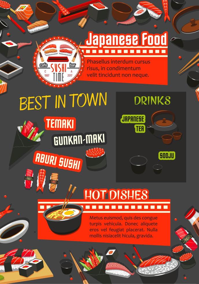Japanese restaurant banner with food and drink vector