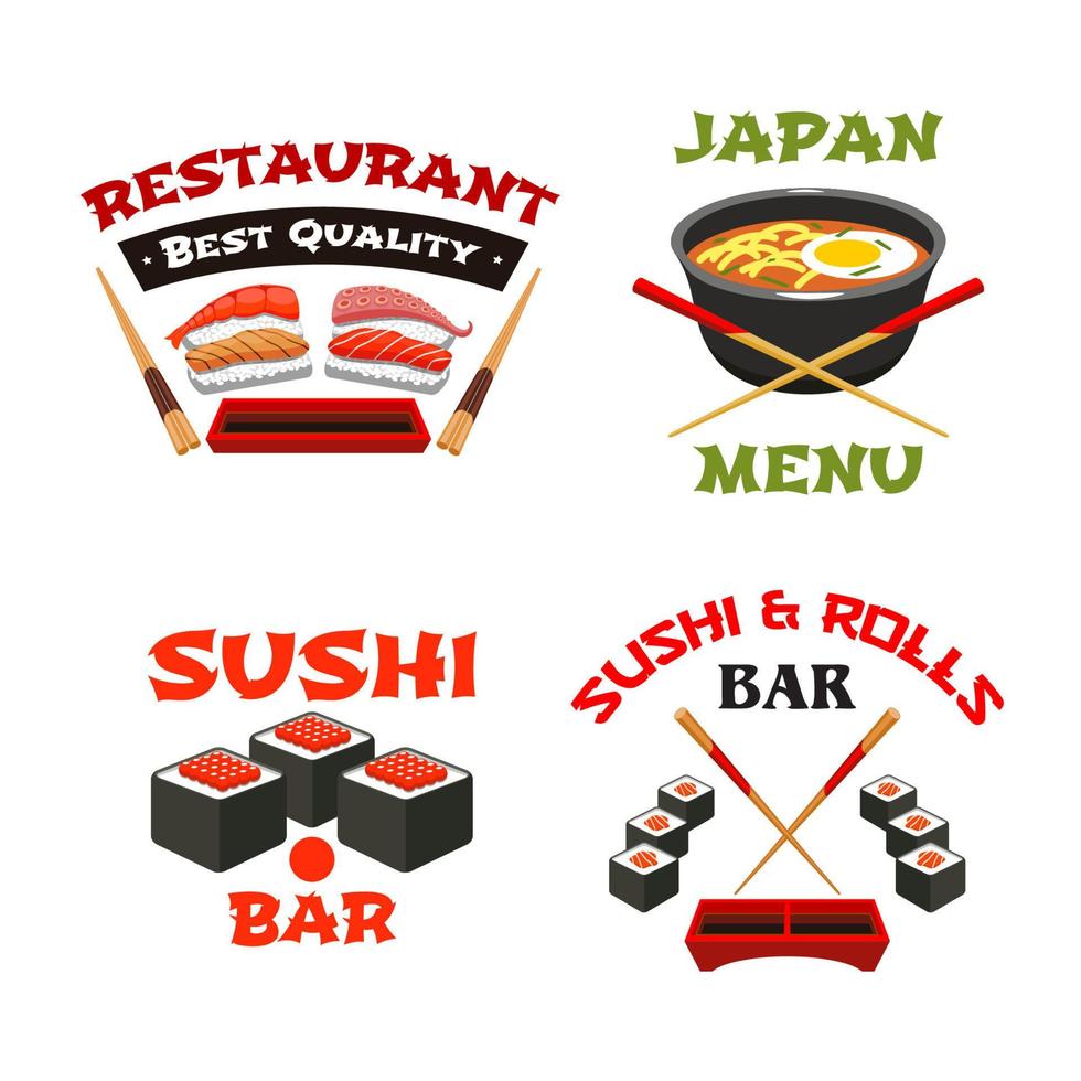 Vector icons template of Japanese sushi restaurant