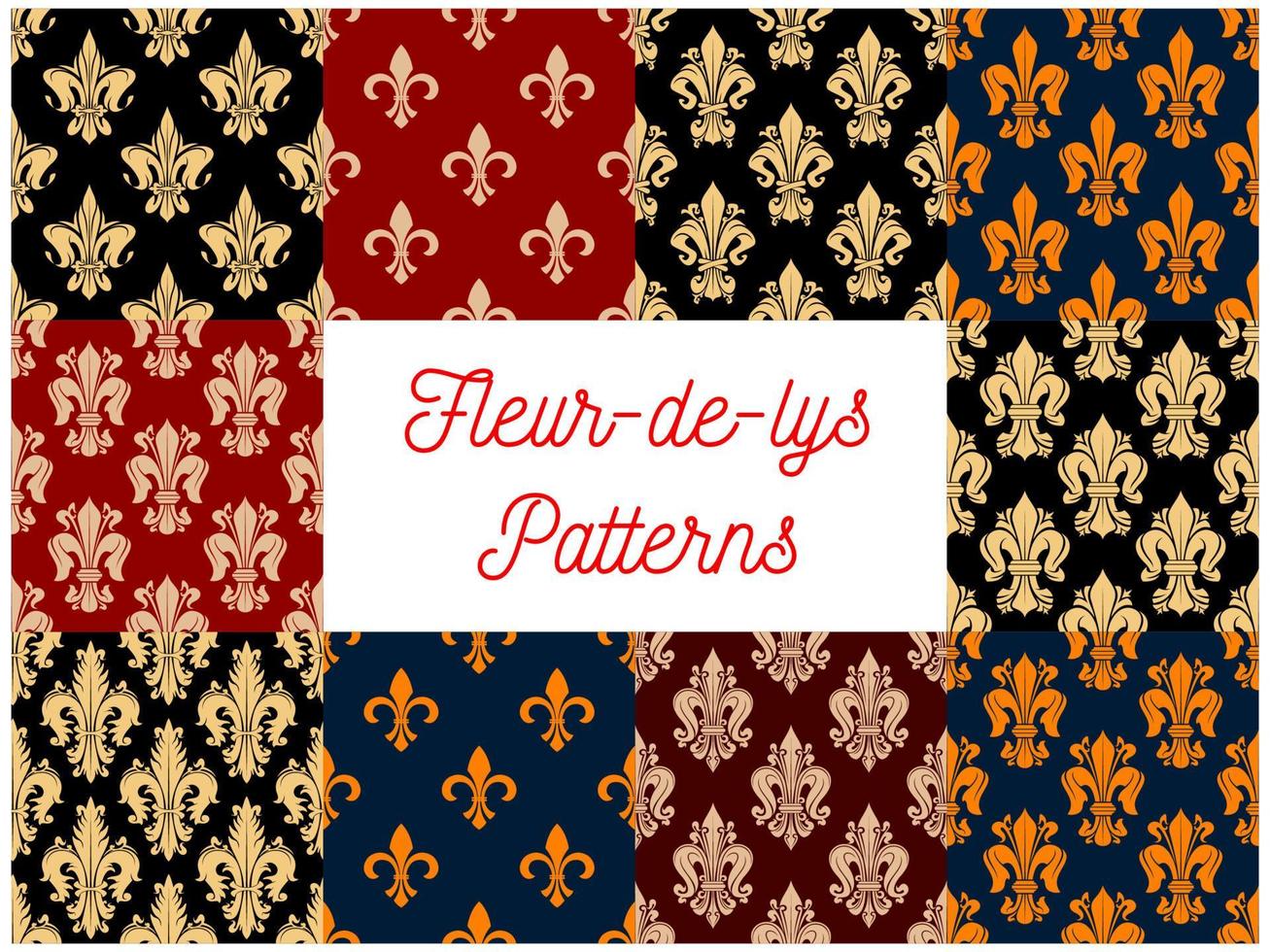 French victorian fleur-de-lis seamless pattern set vector