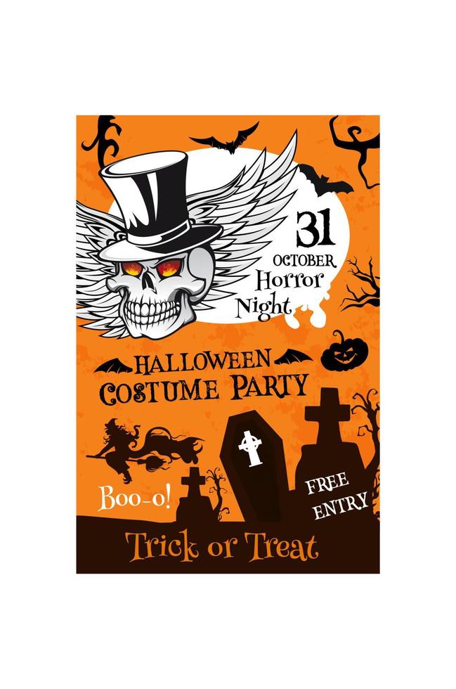 Halloween party poster with pumpkin and skull vector