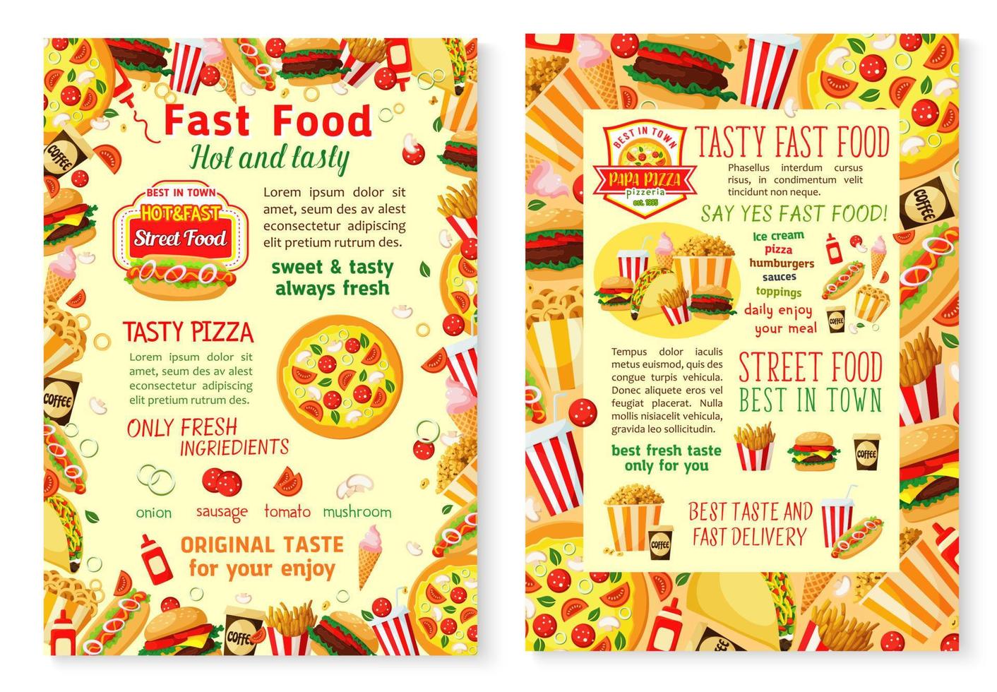 Fast food burgers vector fastfood menu posters